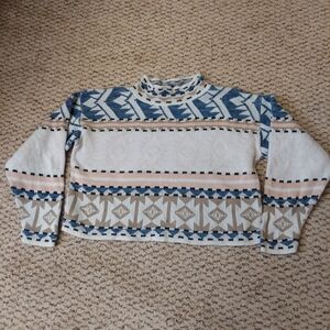 Vtg Nuovo Sweater Womens M Blue Pink Aztec Southwest Textured Pullover 90’s